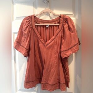 Old Navy Amberglow Puff Sleeve V Neck Blouse